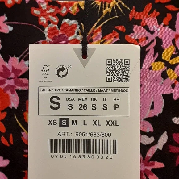 ZARA Floral Print Dress with Back Cutout Black/ Pink Small NWT - Picture 6 of 8